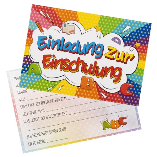 GEBETTER 12 Einschulung Einladungskarten 14,8x10,5cm Schulanfang Party Einladung für Mädchen und Jungen Einschulungsfeier Schulbeginn Schulstart Kinder Kinderparty von GEBETTER