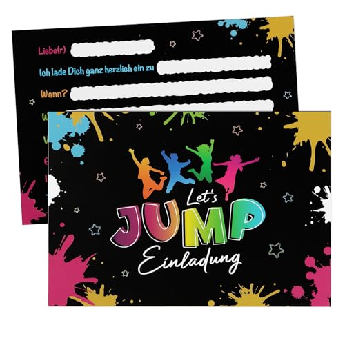 GEBETTER 12 Trampolin Einladungskarten zum Kindergeburtstag 14,8x10,5cm Geburtstag Jump Party Einladung für Mädchen und Jungen Geburtstagseinladungen Kinder Geburtstagsfeier Kinderparty von GEBETTER