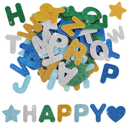GEBETTER 182 Stück 4,3 cm Moosgummi Buchstaben Glitzer Aufkleber Selbstklebend Schaumstoff Klebebuchstaben Glitter Alphabet Sticker für Kinder Namensaufkleber DIY Handwerk (5 Farben 2) von GEBETTER