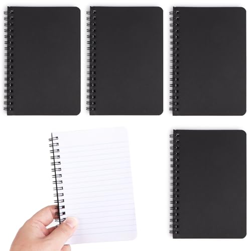 GEBETTER 4 Stück x 50 Blätter Mini Notizblock A6 Notizbuch Klein Spirale Pocket Notizheft mit schwarzer Abdeckung Linierte Notebook für Schulsachen Lernen zubehör Treffen Schule Büro Memos (A6) von GEBETTER