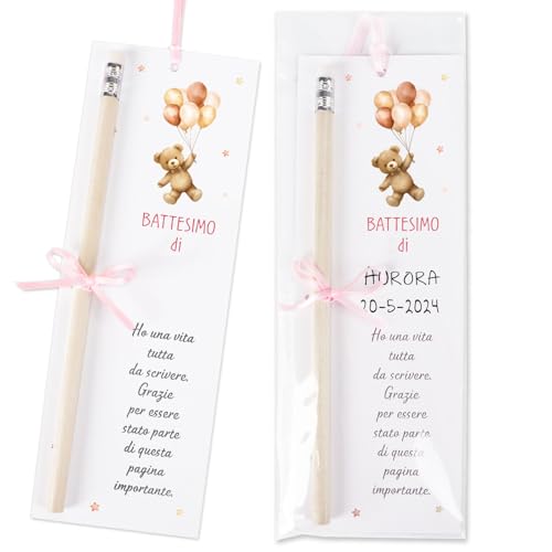 GEBETTER Italienisch 30 Lesezeichen Taufkarte Hochzeit Angebot Bär Jungen/Mädchen Platzhalter für die Taufe Position ist ideal für die Platzierung in der Packung mit zuckerhaltigen Mandeln (Rosa) von GEBETTER