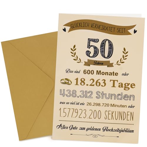 Goldhochzeit Karte mit Umschlag Glückwunschkarte Hochzeitskarte Glückwunsch Klappkarte 50 Hochzeitstag goldene Hochzeit Grußkarte von GEBETTER