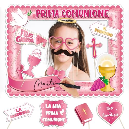 Italienisch 13 Stück Kommunion Fotorequisiten Konfirmation Deko Fotoaccessoires Taufe Jungen Mädchen Booth Requisiten DIY Kit (Rosa) von GEBETTER