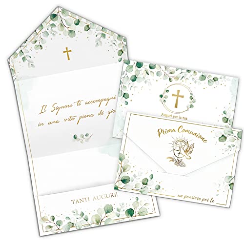 Italienisch 2 Stück Karten zur Kommunion 11 * 16 cm Einladungskarten Einladung Klappkarten kreuz zur Taufe Konfirmation Firmung Blätter grün Gold zum selbst gestalten Italienisch 2 Stück Karten zur Kommunion 11 * 16 cm Einladungskarten Einladung Klappkarten kreuz zur Taufe Konfirmation Firmung Blätter grün Gold zum selbst gestalten von GEBETTER