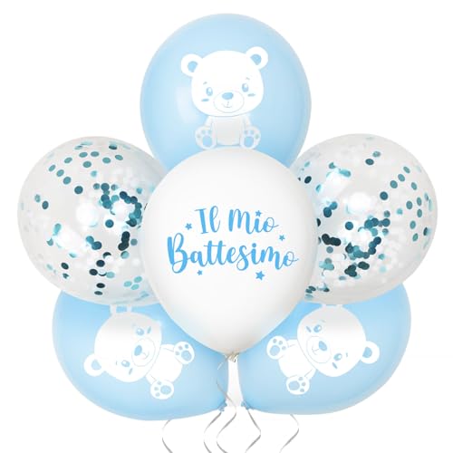 Italienisch 24 Stück Luftballons Bär Il Mio Battesimo 12 Zoll mit Ballonband Ballons Helium Babyparty Geburtstag Dekoballons Baby Konfetti für Taufe Deko Balloons Dekoration (Blau) von GEBETTER