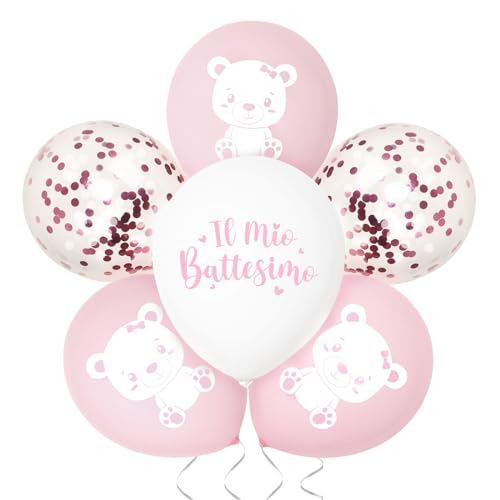 Italienisch 24 Stück Luftballons Bär Il Mio Battesimo 12 Zoll mit Ballonband Ballons Helium Babyparty Geburtstag Dekoballons Baby Konfetti für Taufe Deko Balloons Dekoration (Pink) von GEBETTER
