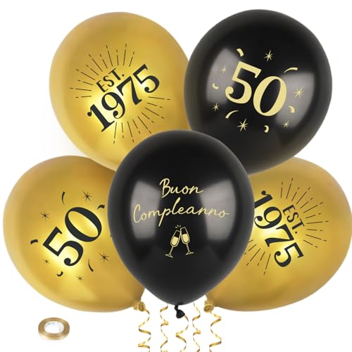 Italienisch 24 Stück Luftballons Buon Compleanno 12 Zoll mit Ballonband Deko Ballons Helium Geburtstag Dekoballons für Birthday Balloons Dekoration (50. Geburtstag) von GEBETTER