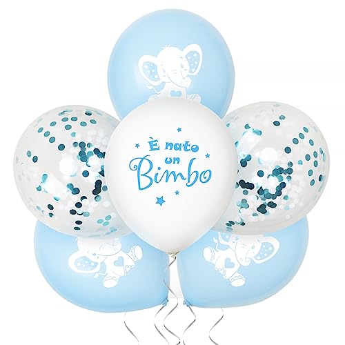 Italienisch 24 Stück Luftballons Elefant 12 Zoll mit Ballonband Ballons Helium Babyparty Geburtstag Dekoballons Baby Konfetti für Taufe Deko Balloons Dekoration (Blau) von GEBETTER