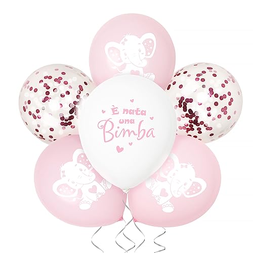 Italienisch 24 Stück Luftballons Elefant 12 Zoll mit Ballonband Ballons Helium Babyparty Geburtstag Dekoballons Baby Konfetti für Taufe Deko Balloons Dekoration (Pink) von GEBETTER