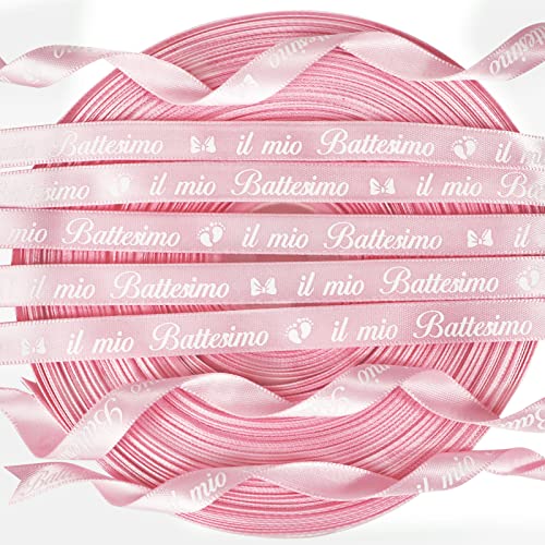 Italienisch 50 yard x 10 mm Satinband il mio Battesimo glänzendes Geschenkband Schleifenband zum Dekorationen Band Basteln zum Einpacken besonderer Geschenke Dekoband Taufen für Junge Mädchen (Rosa) von GEBETTER