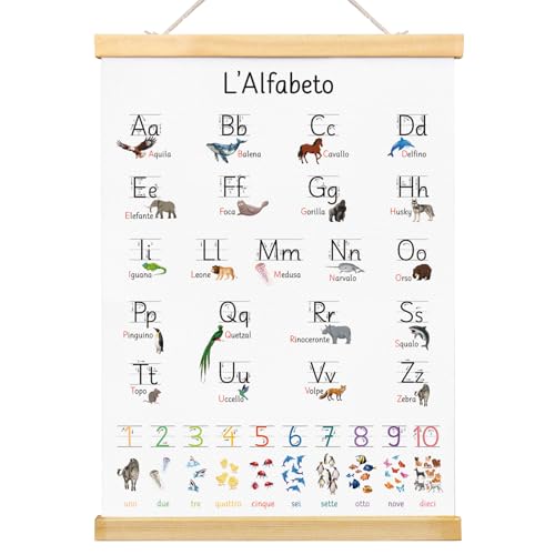Italienisch ABC Poster für Kinder 30x40 cm Lernposter Schreiben Lernen Alphabet Zahlen Buchstaben Grundschrift Geschenk zur Wanddeko Kinderzimmer für Einschulung Kindergarten Grundschule Vorschule von GEBETTER