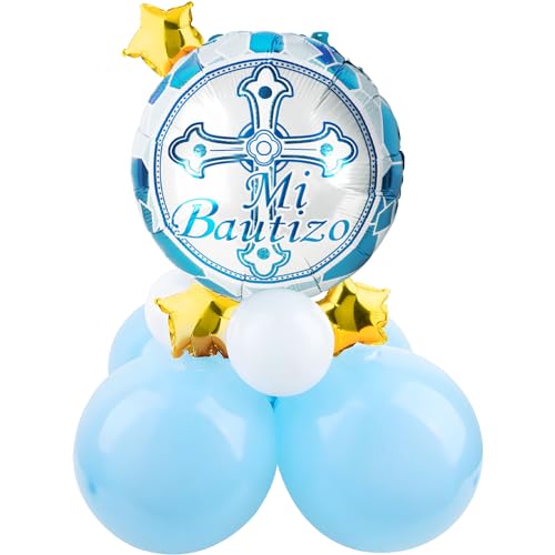 Spanisch 2 Stück Folienballons + 10 Stück Latexballons Heliumballon Deko Taufe Luftballons Set Ballons für Kommunion Konfirmation Dekoration Mädchen und Jungen (Blau) von GEBETTER