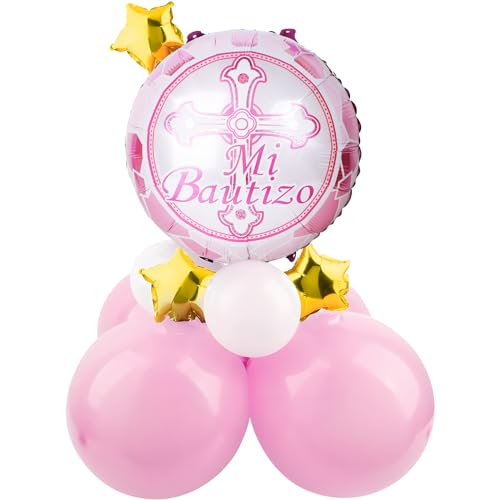 Spanisch 2 Stück Folienballons + 10 Stück Latexballons Heliumballon Deko Taufe Luftballons Set Ballons für Kommunion Konfirmation Dekoration Mädchen und Jungen (Pink) von GEBETTER