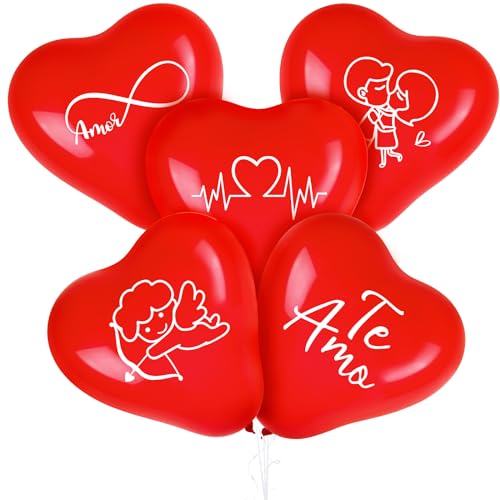 Spanisch 25 Stk 5 Stilen Te Amo Luftballons 10 Zoll Herzluftballons Rot Herz Ballons Helium Ich Liebe Dich Deko Balloons Herzballons für Valentinstag Hochzeit Verlobung Party Dekoration von GEBETTER