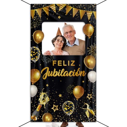 Spanisch Ruhestand Foto Box Accessoire Party Deko 100x180cm Fotorahmen Rentner Banner Fotohintergrund Rente Fotoautomat Requisiten Foto Booth Props Dekoration Fotowand Partybanner von GEBETTER