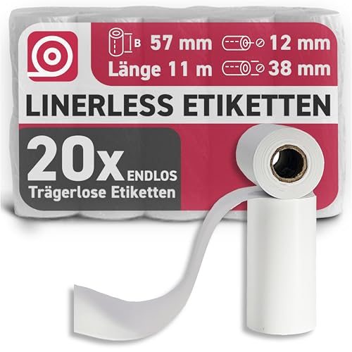 Gebongt24 Linerless Thermoetiketten 57 mm x 11 m x 12 mm – 20x trägerfreie Etiketten selbstklebend auf Rolle – trägerlose Etiketten Rolle Ø ca. 38 mm – für Zebra ZQ210, ZQ310, Bixolon SPP-R200III Gebongt24 Linerless Thermoetiketten 57 mm x 11 m x 12 mm – 20x trägerfreie Etiketten selbstklebend auf Rolle – trägerlose Etiketten Rolle Ø ca. 38 mm – für Zebra ZQ210, ZQ310, Bixolon SPP-R200III von GEBONGT24