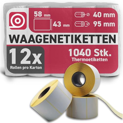 Gebongt24 Waagenetiketten 58 x 43 mm 12 Rollen 12480 rechteckige Einzeletiketten selbstklebend, Phenolfrei & stark haftend Ø 98 mm kompatibel mit Bizerba & weiteren Waagen für Theke & Kasse Gebongt24 Waagenetiketten 58 x 43 mm 12 Rollen 12480 rechteckige Einzeletiketten selbstklebend, Phenolfrei & stark haftend Ø 98 mm kompatibel mit Bizerba & weiteren Waagen für Theke & Kasse von GEBONGT24
