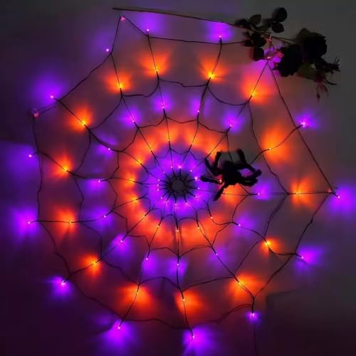 GEDEGOOK Halloween Lichterkette Indoor Deko, 70 LED Orange Lila Lichterkette Batteriebetrieben 8 Modi Wasserdicht Halloween Dekorationen Zubehör Spinnenpuppe für Außen Innen Garten Party von GEDEGOOK