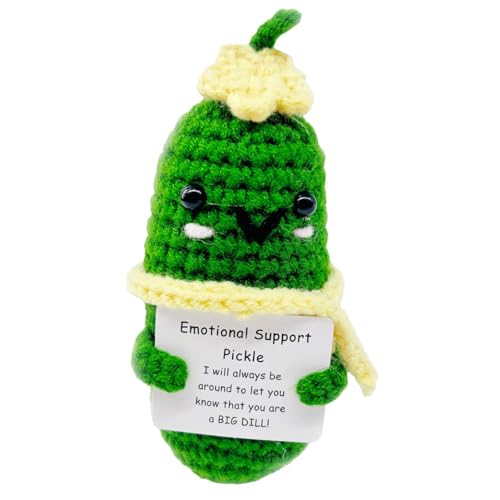 GEDOX Handgemachte Essiggurken – emotionaler Begleiter | gestrickte Gurkenpuppe | Lustige positive Gurkenpuppe – gewebte Gurkenpuppe mit Karte von GEDOX