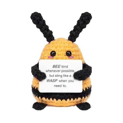 GEDOX Positive Bienenhäkelei - Lustige positive Biene | Biene | Pocket-Biene | positive Wollkartoffelpuppe | positive Bienenpuppe zur emotionalen Unterstützung von GEDOX