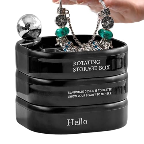GEDOX Rotierende Schmuckschatulle für Schmuck, drehbar, Aufbewahrungstablett für Schmuckzubehör mit 3 Schichten – Schmucketui für Ohrringe, Ringe, Collie von GEDOX