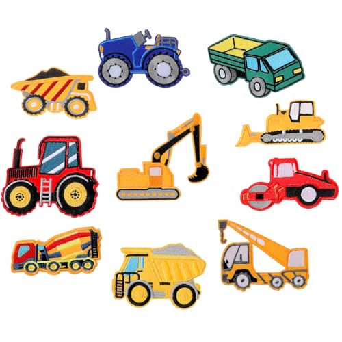 GEEHUA 10 Stück Baufahrzeug bügelbilder Kinder, Bügelflicken Aufnäher Kinder Bestickte Patch Kit für Kinder Dekoration zum Aufnähen zum Reparieren von Löchern Hüten Jacken Westen Jeans von GEEHUA