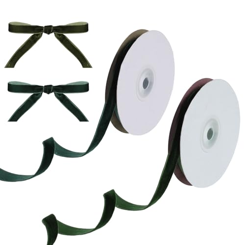 GEEHUA 2 Rollen 20 Yards samtbandrolle, 1 cm Breit Rot Grünes Weihnachtssamtband Samtband Vintage Einfarbiges Band für Verpacken Von Geschenken Haarschleifen Geburtstags Hochzeitsdekor(Farbe B) von GEEHUA
