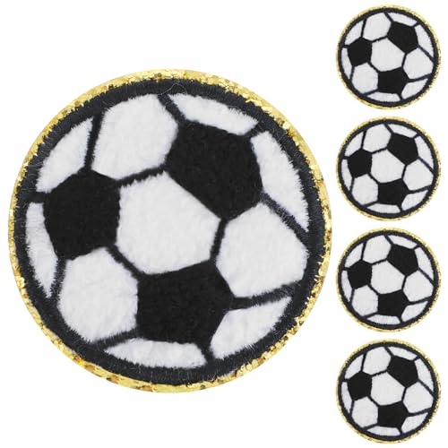 GEEHUA 5 Stück Aufnäher zum Aufbügeln, Sport Chenille Gestickter Aufnäher zum Aufnähen im Gold Stil, DIY Applikation für Emblem T Shirts Jacken Jeans Mützen Rucksäcke(Fußball) von GEEHUA