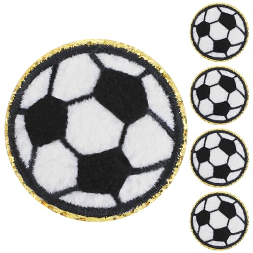 GEEHUA 5 Stück 6CM Fußball Patches zum Aufbügeln, Bügelbild Fussball Bestickte Bügelflicken Kinder Aufnäher zum Aufbügeln, Sport Chenille Gestickter Aufnäher zum Aufnähen im Gold Stil(Fußball) von GEEHUA