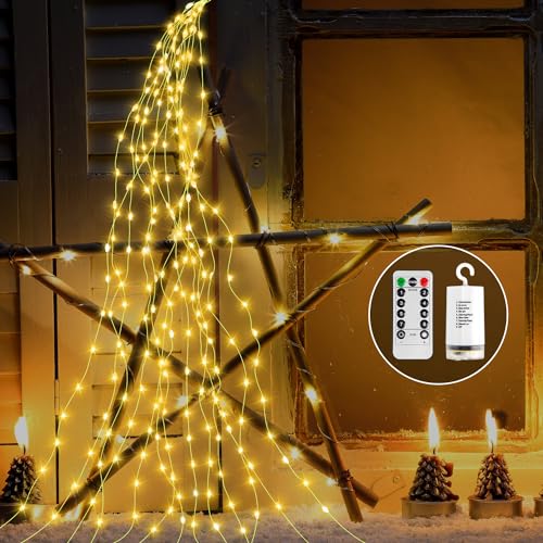 GEEKEO LED Lichterkette Batterie Lichterschweif 1M 100 LED Lichterbündel, 8 Lichtmodi Wasserdichte Wasserfall Lichterkette mit Timer Fernbedienung für Innen Außen Garten Gießkanne Weihnachtsdeko GEEKEO LED Lichterkette Batterie Lichterschweif 1M 100 LED Lichterbündel, 8 Lichtmodi Wasserdichte Wasserfall Lichterkette mit Timer Fernbedienung für Innen Außen Garten Gießkanne Weihnachtsdeko von GEEKEO