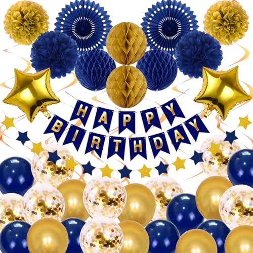 Geburtstagsdeko Frau Mann, Geburtstag Deko Gold Marineblaues Luftballons Frauen Baby Pompons Party Geburtstags Deko - Happy Birthday Girlande Luftschlangen Dekoration für 18-60.Geburtstag Geburtstagsdeko Frau Mann, Geburtstag Deko Gold Marineblaues Luftballons Frauen Baby Pompons Party Geburtstags Deko - Happy Birthday Girlande Luftschlangen Dekoration für 18-60.Geburtstag von GEEKEO