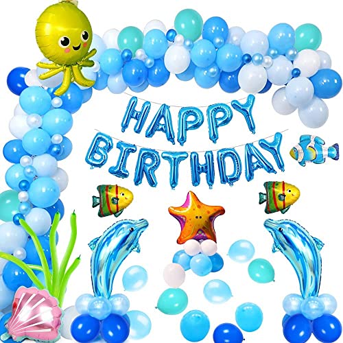 Geburtstagsdeko Meer Junge, Meerestiere Geburtstag Deko Kinder mit Luftballons Blau Happy Birthday Ballons Banner Tintenfisch Delfin Fisch Folienballon, Marine Kindergeburtstag Party Deko Geburtstagsdeko Meer Junge, Meerestiere Geburtstag Deko Kinder mit Luftballons Blau Happy Birthday Ballons Banner Tintenfisch Delfin Fisch Folienballon, Marine Kindergeburtstag Party Deko von GEEKEO