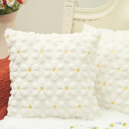 GEEORY Gänseblümchen weiche Plüsch-Kissenbezüge 40,6 x 40,6 cm, 2er-Set, flauschige Kunstfell, Wolle, dekorativer Bauernhaus-Kissenbezug für Sofa, Heimdekoration, Creme GC030-16 GEEORY Gänseblümchen weiche Plüsch-Kissenbezüge 40,6 x 40,6 cm, 2er-Set, flauschige Kunstfell, Wolle, dekorativer Bauernhaus-Kissenbezug für Sofa, Heimdekoration, Creme GC030-16 von GEEORY