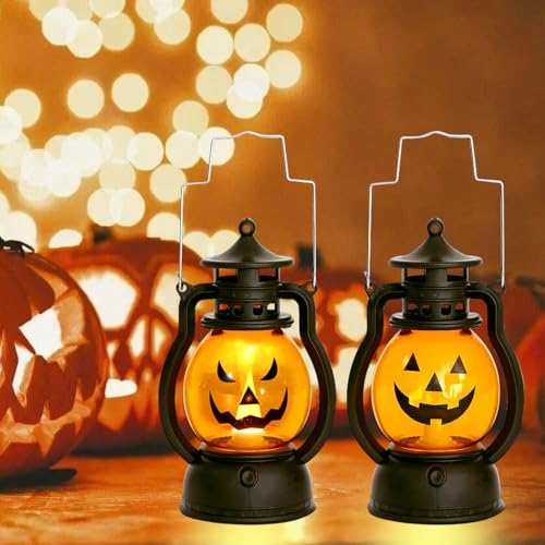 2 Stück Halloween Laterne, Vintage Halloween Kürbis Deko, Tragbare Kürbis Laterne mit Verschiedenen Ausdrücken, Halloween Tischdeko, Halloween Deko Innen Outdoor 2 Stück Halloween Laterne, Vintage Halloween Kürbis Deko, Tragbare Kürbis Laterne mit Verschiedenen Ausdrücken, Halloween Tischdeko, Halloween Deko Innen Outdoor von GEERDAN