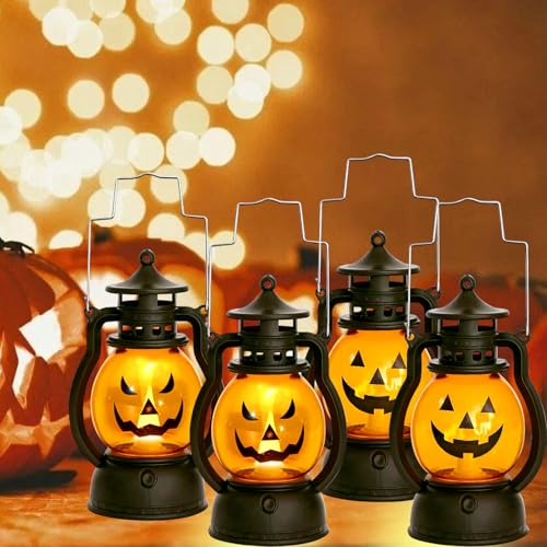 4 Stück Halloween Laterne, Vintage Halloween Kürbis Deko, Tragbare Kürbis Laterne mit Verschiedenen Ausdrücken, Halloween Tischdeko, Halloween Deko Innen Outdoor 4 Stück Halloween Laterne, Vintage Halloween Kürbis Deko, Tragbare Kürbis Laterne mit Verschiedenen Ausdrücken, Halloween Tischdeko, Halloween Deko Innen Outdoor von GEERDAN