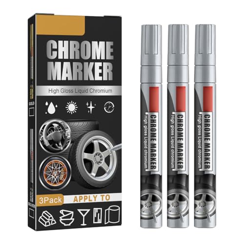 GEERYZHE 3-teiliger Chrom Lackstift,Lackkratzer-Reparaturstift für Autoreparatur, Hochglanz Chrom-Marker Set zur Kratzerentfernung an Reifen, Türen & Stoßstangen (Silber) von GEERYZHE