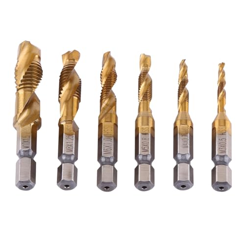 GEERYZHE 6-teiliger Satz Metrischer Titan-beschichtetes HSS-Bohrer und Tap-Bits M3-M10 Präzisions-Hex-Schaft-Schaft-Bohrer für Metall, Holz, Plastik GEERYZHE 6-teiliger Satz Metrischer Titan-beschichtetes HSS-Bohrer und Tap-Bits M3-M10 Präzisions-Hex-Schaft-Schaft-Bohrer für Metall, Holz, Plastik von GEERYZHE