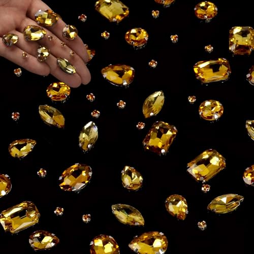 GEFIRE 186 Stück Strasssteine zum Aufnähen, Schmucksteine Diamant, Glas Kristall Strass, Strasssteine Kleidung, Deko Diamanten, Handgenähtes Diamant-Zubehör für DIY-Kleidung Brautschuhe Zubehör(Gold) von GEFIRE