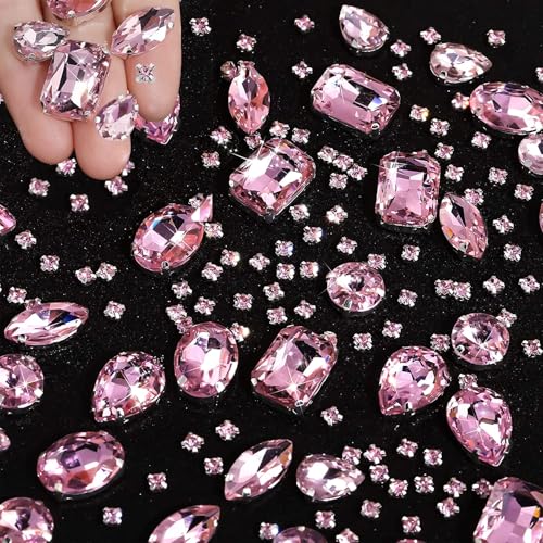 186 Stück Strasssteine Zum Aufnähen, Schmucksteine Diamant, Glas Kristall Strass, Strasssteine Kleidung, Deko Diamanten, Handgenähtes Diamant-Zubehör für DIY-Kleidung, Brautschuhe, Zubehör (Rosa) von GEFIRE