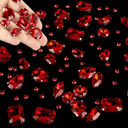 186 Stück Strasssteine Zum Aufnähen, Schmucksteine Diamant, Glas Kristall Strass, Strasssteine Kleidung, Deko Diamanten, Handgenähtes Diamant-Zubehör für DIY-Kleidung, Brautschuhe, Zubehör (Rot) von GEFIRE