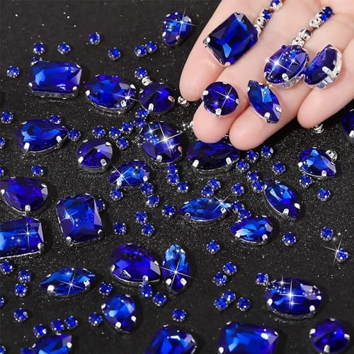 GEFIRE 186 Stück Strasssteine zum Aufnähen Saphirblau Zum Aufnähen, für Textilien Nähen, Kleidung, Handgenähtes Diamant-Zubehör DIY-Kleidung, Brautschuhe Zubehör von GEFIRE