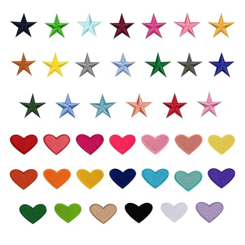GEFIRE Flicken zum Aufbügeln Kinder 56 Stücke Patches zum Aufbügeln set Patches Herz Sterne Patches zum Aufbügeln für T-Shirts Jeans Kleidung Flicken Dekoration von GEFIRE