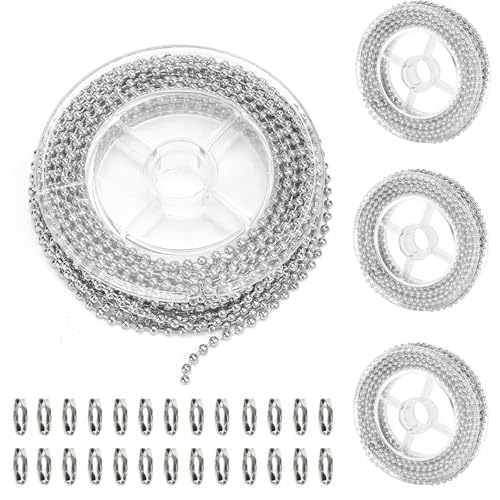 19,5 m Kugelkette, Perlen-Gliederkette für Hundemarkenkette, Anhänger für Schmuckherstellung, Kette zum Basteln, Zugkettenverlängerung, versilbertes vernickeltes Metall, 2,4 mm Kugel, 100 Stück 19,5 m Kugelkette, Perlen-Gliederkette für Hundemarkenkette, Anhänger für Schmuckherstellung, Kette zum Basteln, Zugkettenverlängerung, versilbertes vernickeltes Metall, 2,4 mm Kugel, 100 Stück von GEKIXUTP