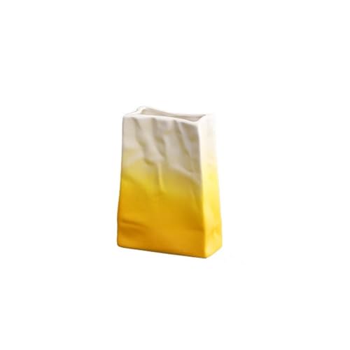 GELASIGE Blumenvase Keramik-Papiertüte-Vase, Wohnzimmer, getrocknete Blumen, frische Blumen, Wasser-Raised-Blumenarrangement, Ornamente, Heimdekoration Vasen für Tischdekorationen(Yellow,S) von GELASIGE