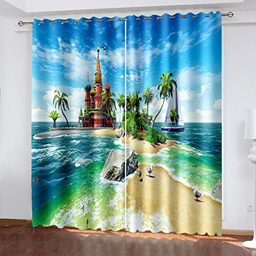 GELOUT Gardinen Curtain Natürliche Landschaft Coconut Seagull Beach 160cm lang 210cm Breite 2Er Set Vorhang Blickdicht Schal 3D Gardine Blickdichte Mit Ösen Printing Shading Vorhänge GELOUT Gardinen Curtain Natürliche Landschaft Coconut Seagull Beach 160cm lang 210cm Breite 2Er Set Vorhang Blickdicht Schal 3D Gardine Blickdichte Mit Ösen Printing Shading Vorhänge von GELOUT