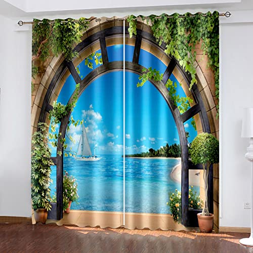 GELOUT Gardinen Curtain Natürliche Landschaft Coconut Seagull Beach 260cm lang 140cm Breite 2Er Set Vorhang Blickdicht Schal 3D Gardine Blickdichte Mit Ösen Printing Shading Vorhänge GELOUT Gardinen Curtain Natürliche Landschaft Coconut Seagull Beach 260cm lang 140cm Breite 2Er Set Vorhang Blickdicht Schal 3D Gardine Blickdichte Mit Ösen Printing Shading Vorhänge von GELOUT
