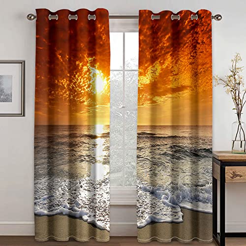 GELOUT Vorhang Blickdicht Mit Ösen 3D Curtain Naturlandschaft Am Meeresstrand 240cm lang 270cm Breite Verdunkelungsvorhang 2Er Set Gardine Polyester Für Schlafzimmer Wohnzimmer Dekoration von GELOUT