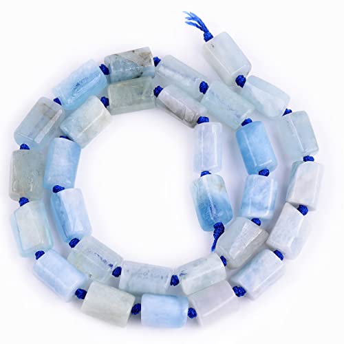 GEM-Inside 26 Stück 8 x 12 mm natürlicher blauer Aquamarin-Quarz-Edelstein, facettiert, Freiformröhrchen, Säulen-Chakra-Perlen für Schmuckherstellung, voller 38,1 cm Strang, Energieheilung von GEM-INSIDE CREATE YOUR OWN FASHION