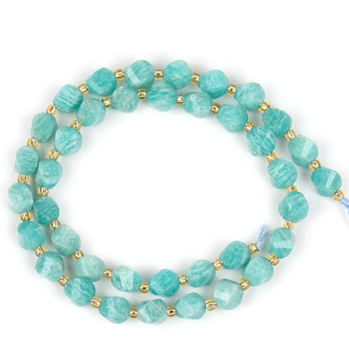 GEM-Inside 36 Stück 8 mm gedrehte, facettierte natürliche hellblaue Amazonit-Jaspis-Edelstein-Perlen für Armband, Halskette, Schmuckherstellung, Energie-Chakra-Perlen GEM-Inside 36 Stück 8 mm gedrehte, facettierte natürliche hellblaue Amazonit-Jaspis-Edelstein-Perlen für Armband, Halskette, Schmuckherstellung, Energie-Chakra-Perlen von GEM-INSIDE CREATE YOUR OWN FASHION