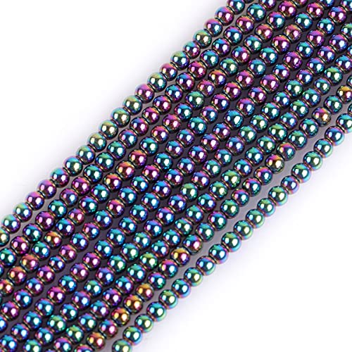 GEM-Inside Natürlicher Hämatit, runde Perlen, nicht magnetisch, mit mehrfarbiger Metallbeschichtung, für Schmuckherstellung, 38 cm x 2 mm von GEM-INSIDE CREATE YOUR OWN FASHION